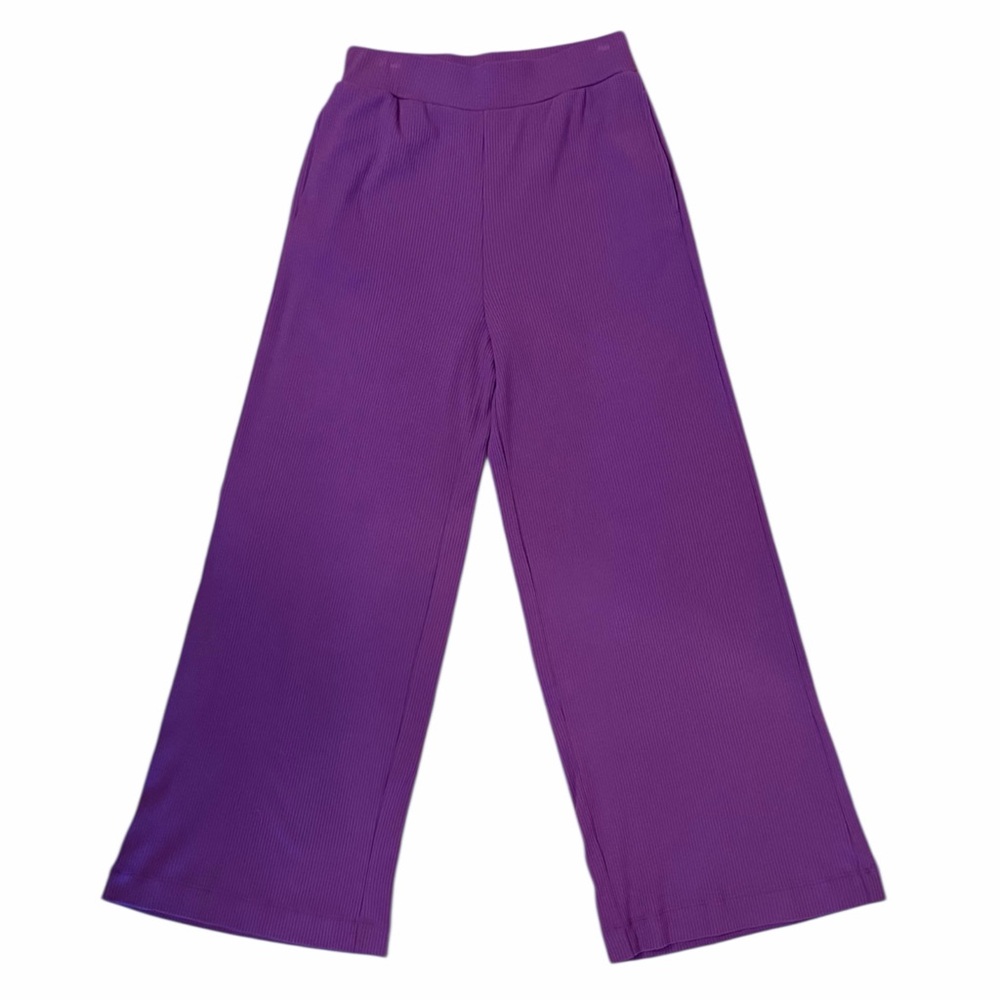 Terez Electric Purple Ribbed Wide Leg Pants Statement Lounge Dopamine Dressing
